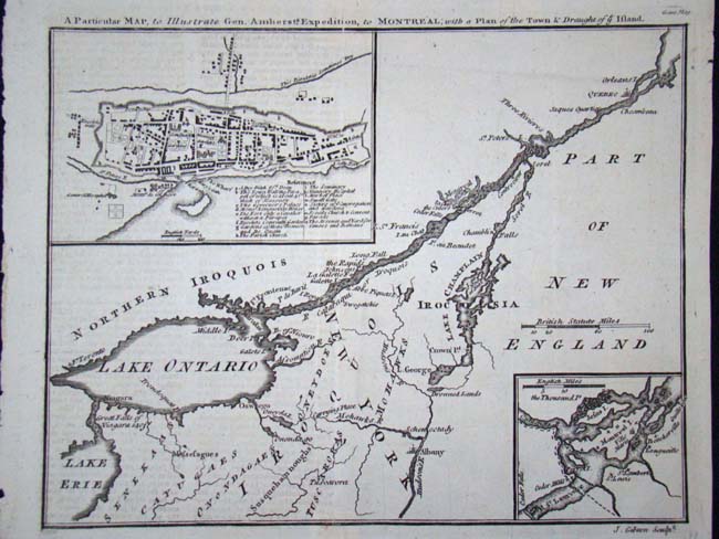 An 18th century map entitled "A Particular Map to Illustrate Gen. Amherst' Expedition to Montreal"